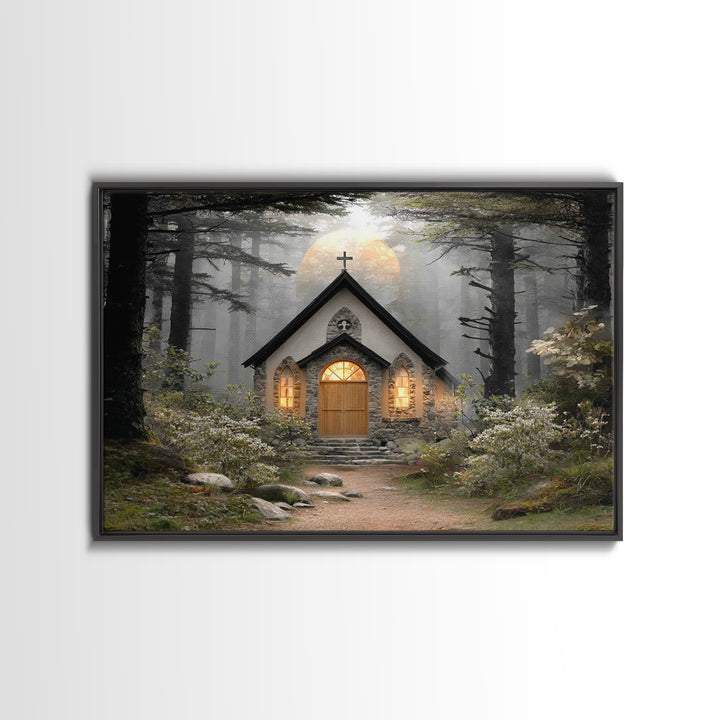 Forest Light Refuge | Framed Canvas Print | Christian Wall Art | Christian Art Work | Moody Christian Art | Christmas Wall Art | Christian