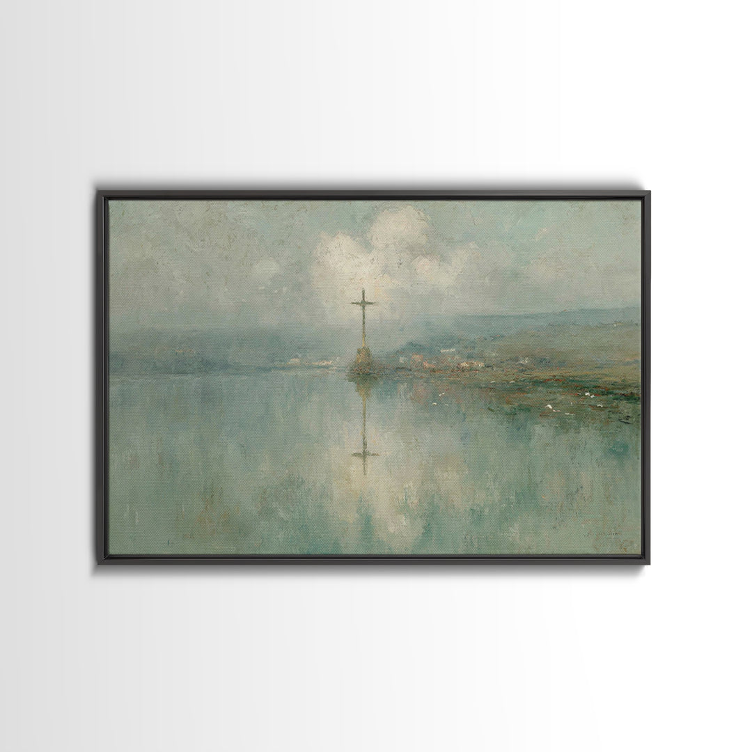 Cross Of Still Waters – Framed Canvas Print – Christian Wall Art – Christian Art Canvas – Subtle Christian Art – Christian Painting – Chris