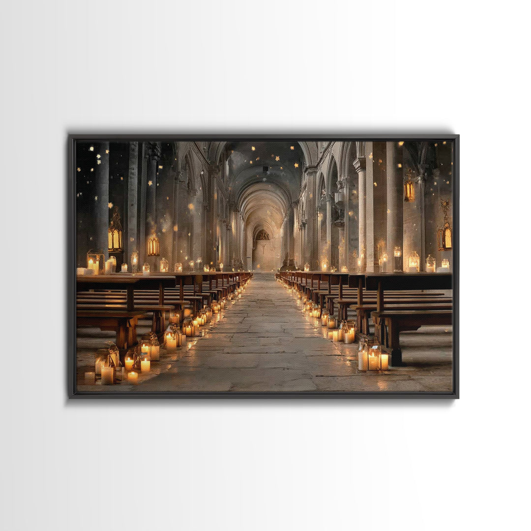 Midnight Chapel Light | Framed Canvas Print | Christian Wall Art | Christian Art Canvas | Moody Christian Art | Christian Gift Ideas | Chri