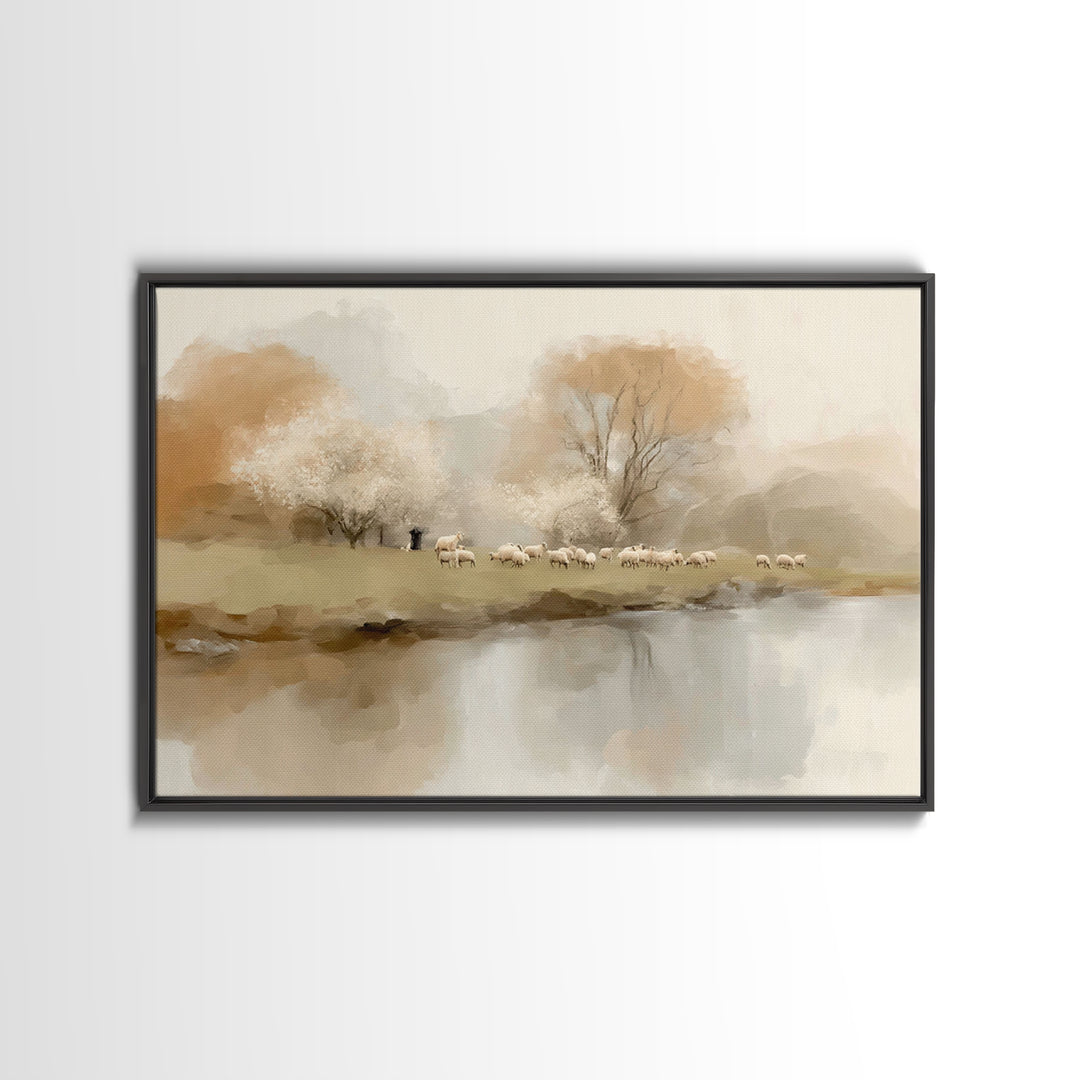 Shepherds In Bloom | Framed Canvas Print | Christian Wall Art | Christian Art Canvas | Pastoral Scenery | Christian Art Prints | Christian