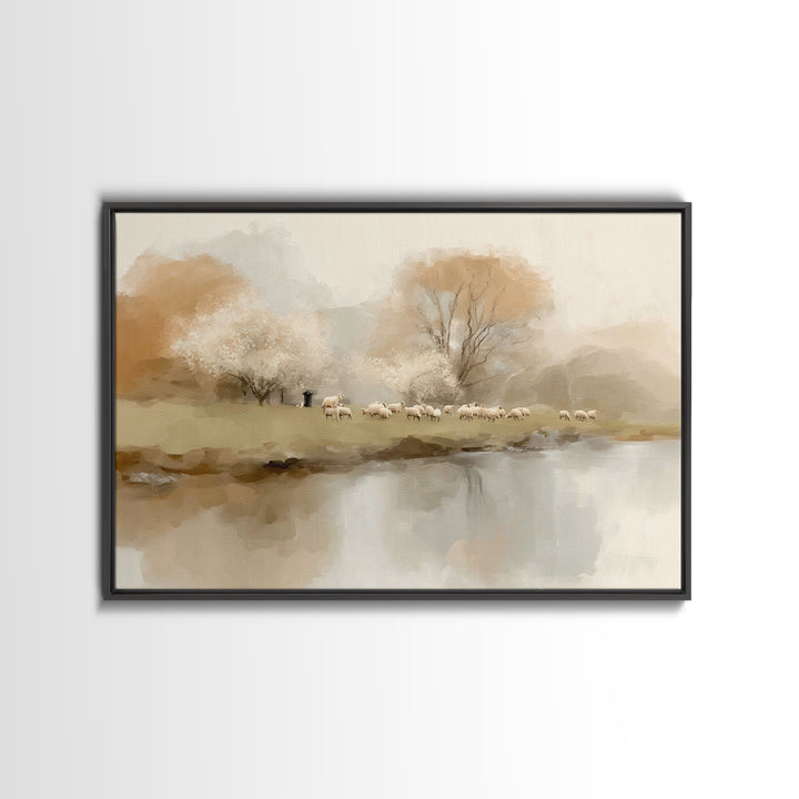 Shepherds In Bloom | Framed Canvas Print | Christian Wall Art | Christian Art Canvas | Pastoral Scenery | Christian Art Prints | Christian