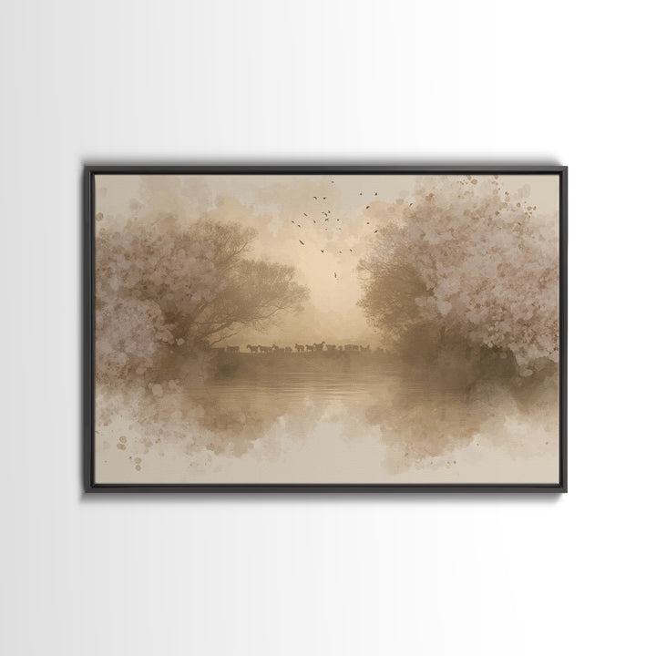 Flock At Dawn, Framed Canvas Print, Christian Wall Art, Christian Art Canvas, Subtle Christian Art, Christian Painting, Christian Gift