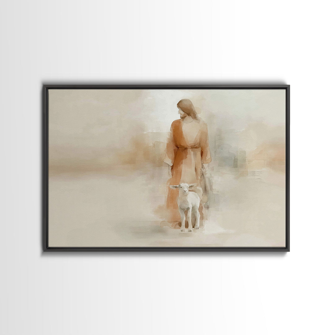 Gentle Shepherd Calm, Framed Canvas Print, Minimalist Christian Art, Christian Art Canvas, Christian Wall Art, Jesus Art Print, Christian D