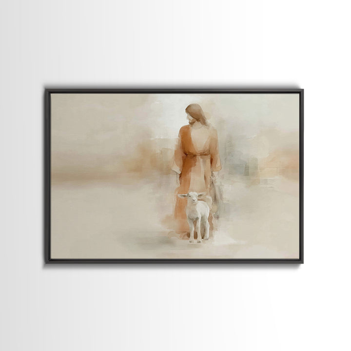 Gentle Shepherd Calm, Framed Canvas Print, Minimalist Christian Art, Christian Art Canvas, Christian Wall Art, Jesus Art Print, Christian D