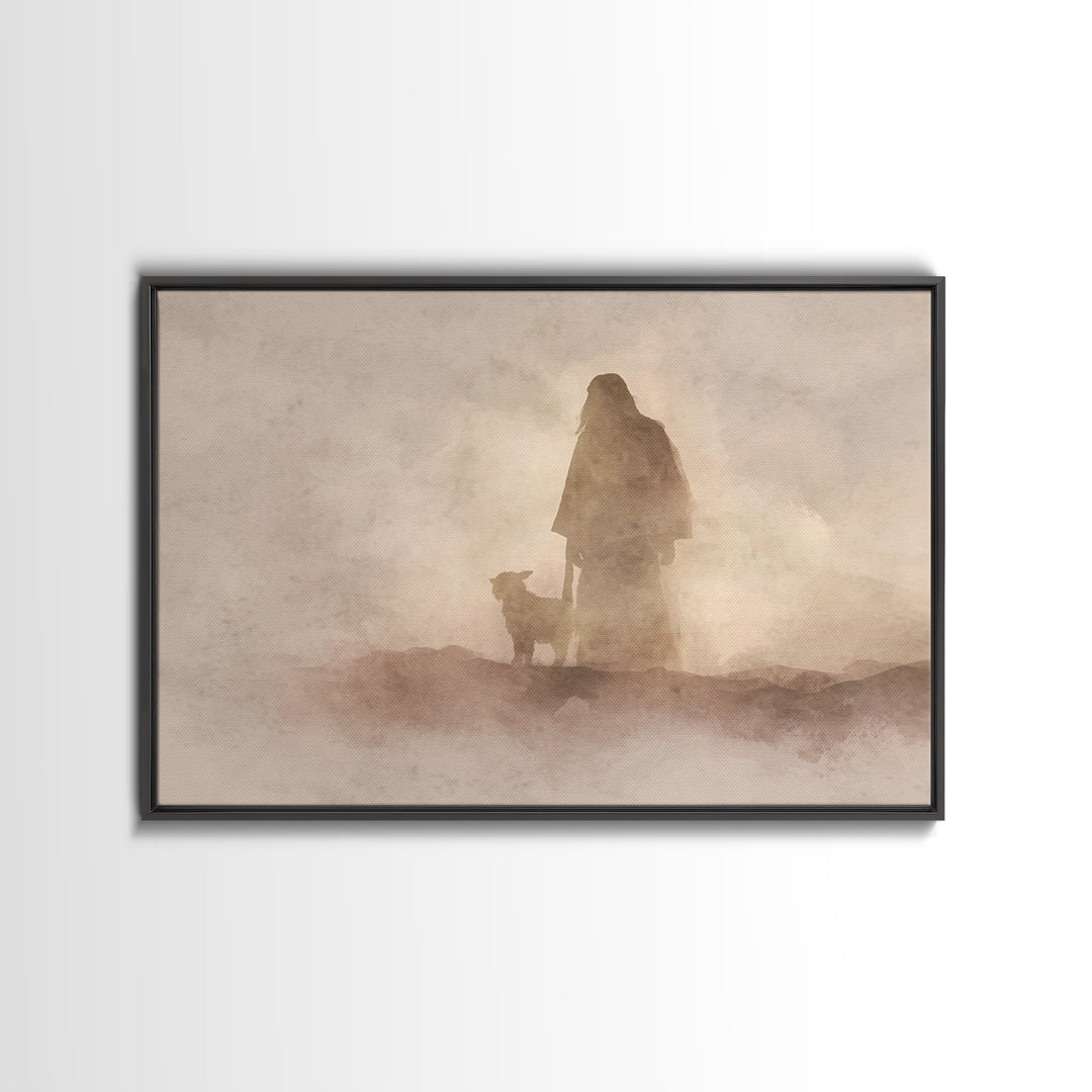 Shepherd In Stillness – Framed Canvas Print – Christian Wall Art – Christian Art Canvas – Moody Christian Art – Christian Art Painting – Ch