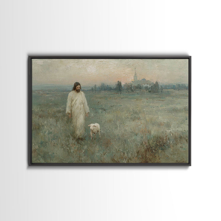 Shepherd At Sunrise, Framed Canvas Print, Christian Wall Art, Christian Art Canvas, Vintage Christian Art, Christian Painting, Christian Gi