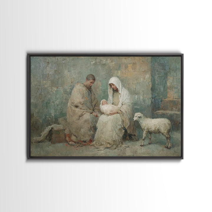 Holy Family Warmth - Framed Canvas Print - Christian Art Canvas - Christmas Art Prints - Christian Wall Art - Jesus Art - Christian Christm