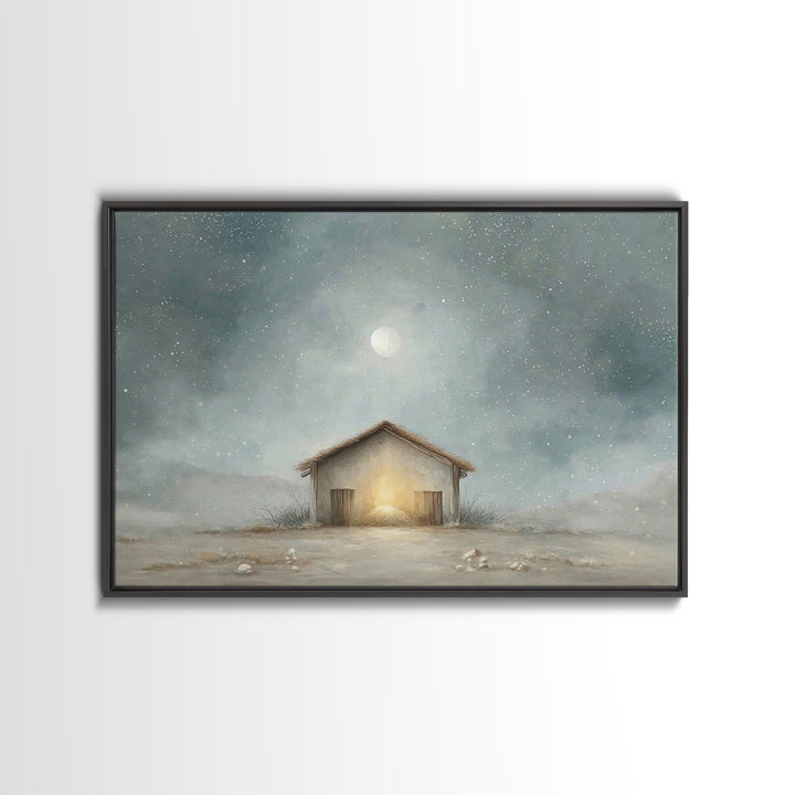Guiding Star Stable – Framed Canvas Print – Christian Art Canvas – Christian Wall Art – Christmas Art Prints – Jesus Painting – Christian C