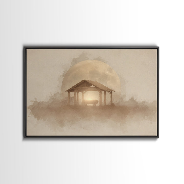 Silent Manger Moon – Framed Canvas Print – Christian Wall Art – Christmas Art Prints – Christian Art Canvas – Christian Christmas Art – Jes