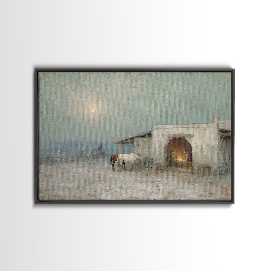 Pastoral Bethlehem Night – Framed Canvas Print – Christian Art Canvas – Christian Wall Art – Jesus Painting – Christmas Art Prints – Christ