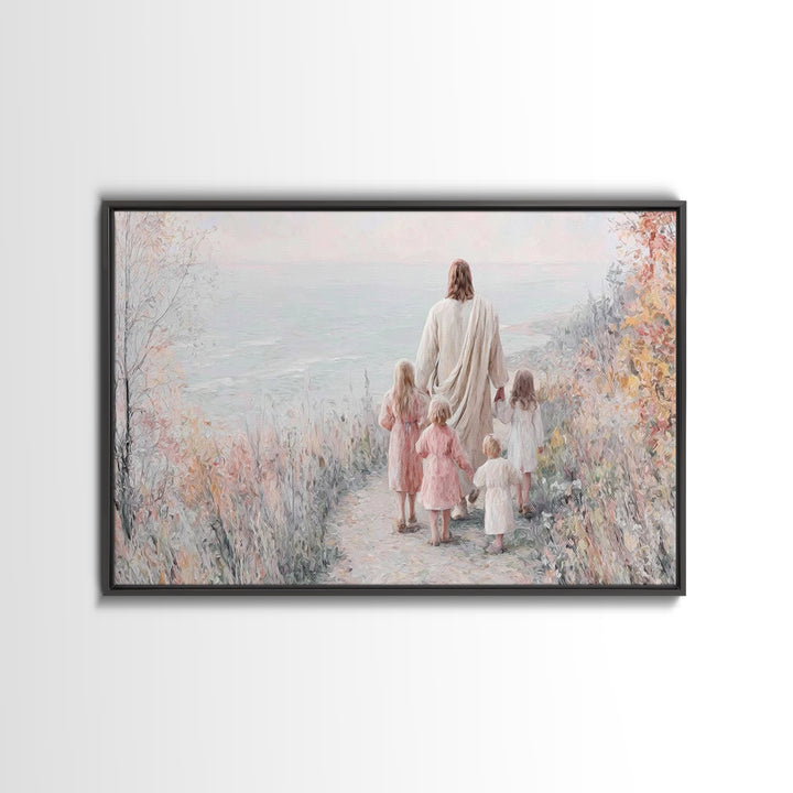 Walking In His Light, Framed Canvas Print, Christian Art Prints, Jesus Painting, Christian Wall Art, Christian Art Canvas, Christian Gift I