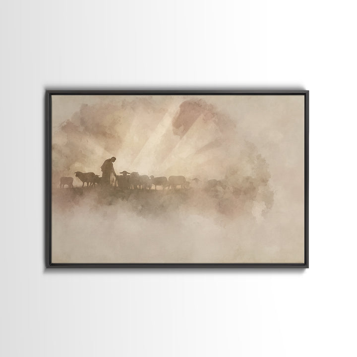 Gentle Shepherd – Framed Canvas Print – Christian Art Canvas – Jesus Painting – Christian Wall Art – Christian Gift Ideas – Vintage Christi