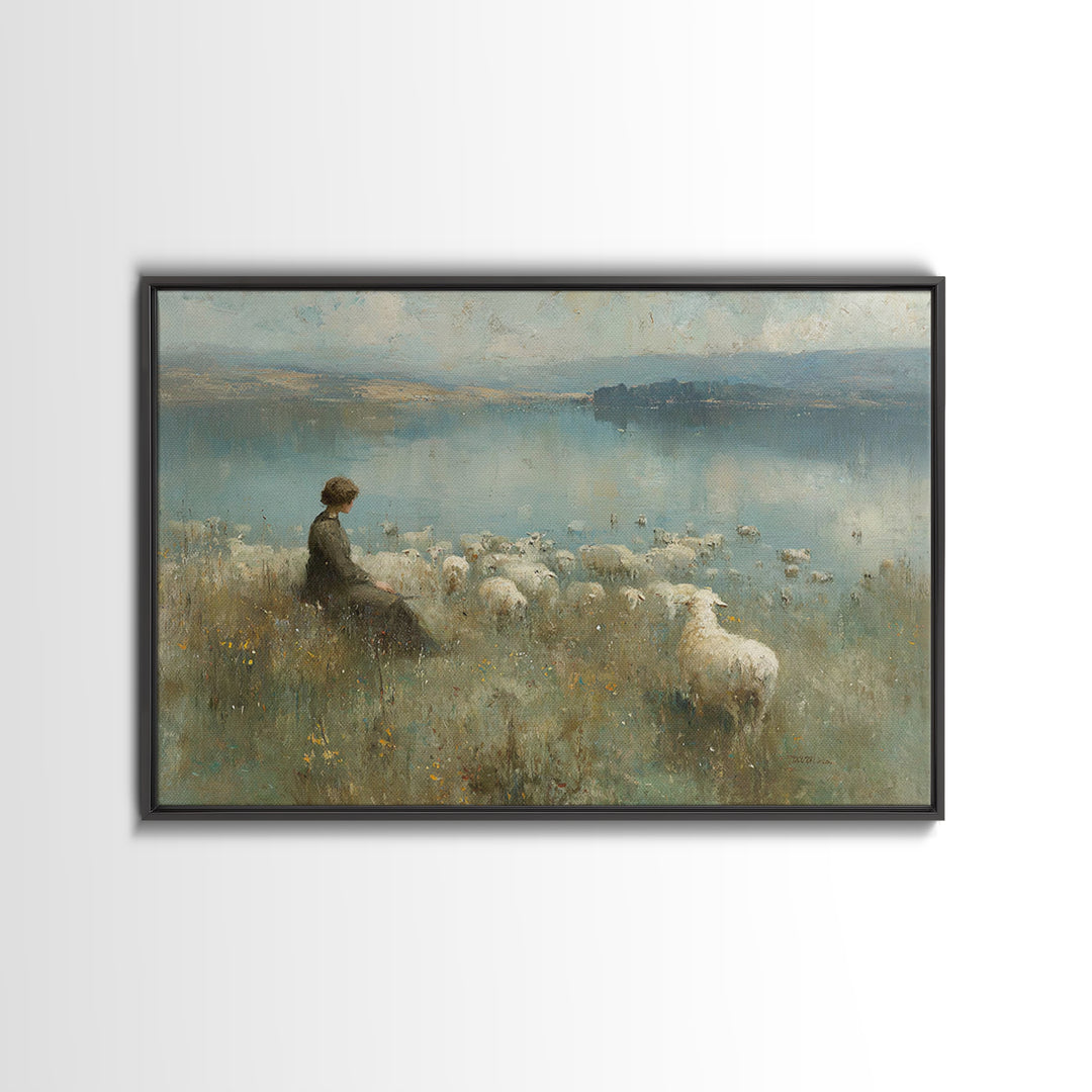 Lake Of Calm – Framed Canvas Print – Christian Wall Art – Christian Art Canvas – Christian Painting – Vintage Christian Art – Christian Gif