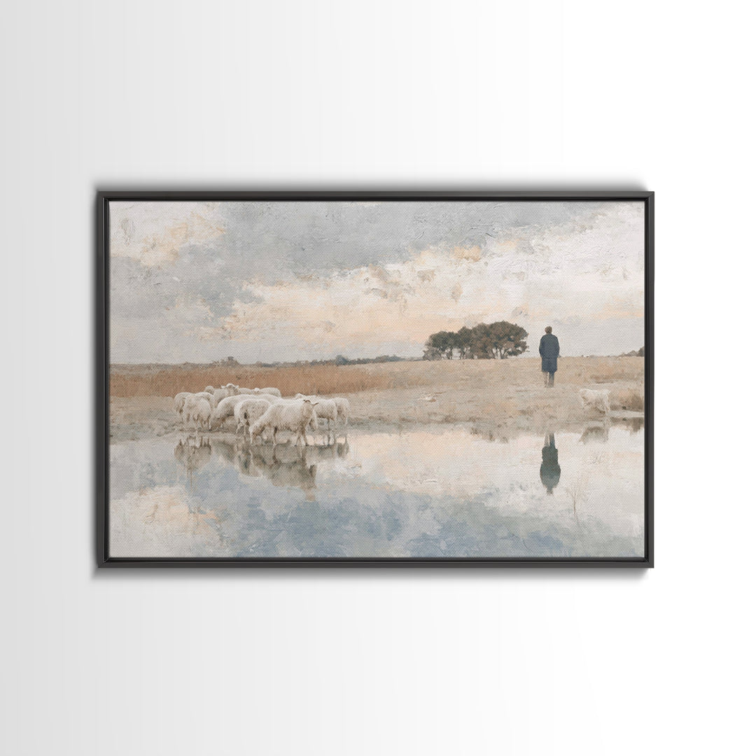 Silent Shepherd Path – Framed Canvas Print – Christian Wall Art – Christian Art Canvas – Jesus Painting – Pastoral Scenery – Christian Chri