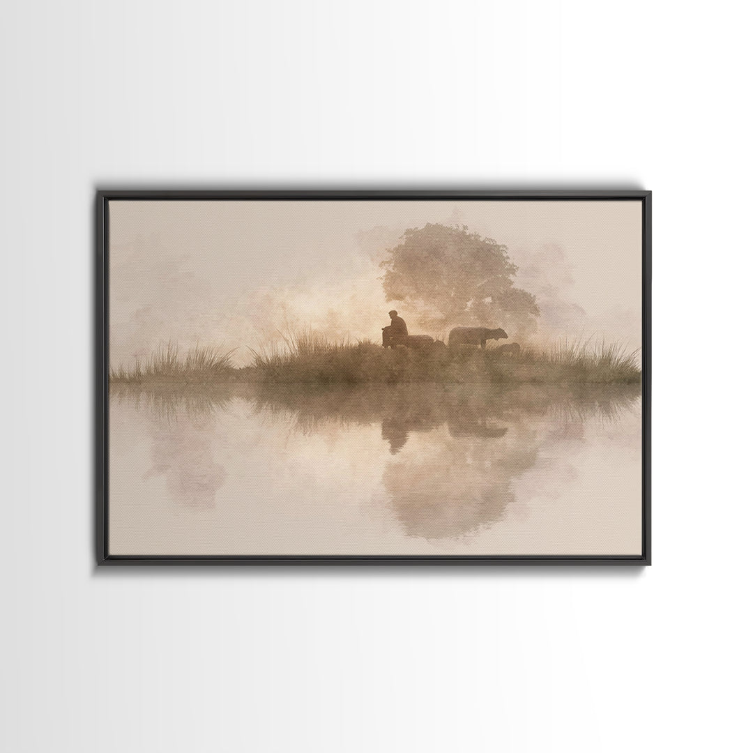Morning Pasture Grace | Framed Canvas Print | Christian Art Canvas | Christian Christmas Art | Christian Wall Art | Jesus Painting | Subtle