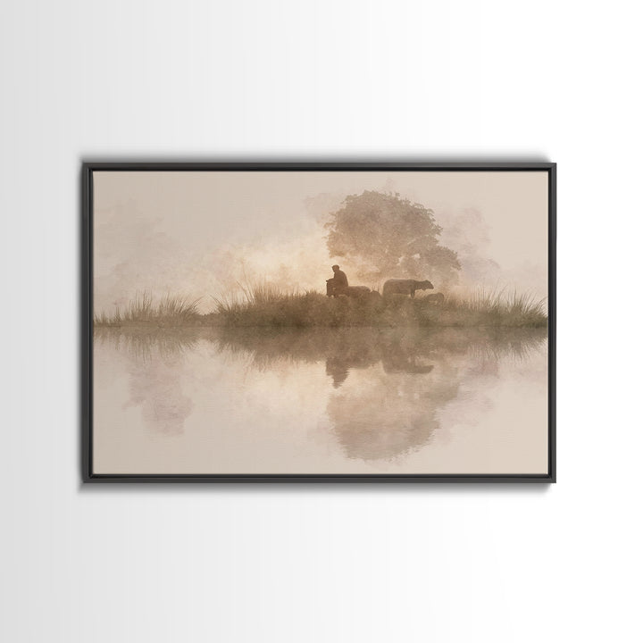 Morning Pasture Grace | Framed Canvas Print | Christian Art Canvas | Christian Christmas Art | Christian Wall Art | Jesus Painting | Subtle