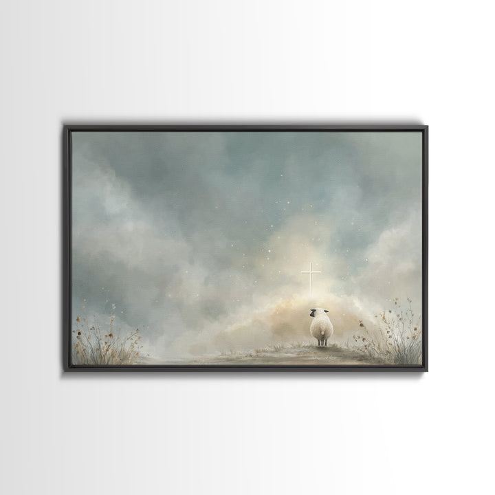 Starward Lamb Journey – Framed Canvas Print – Christian Wall Art – Christian Christmas Art – Christian Art Canvas – Jesus Painting – Modern