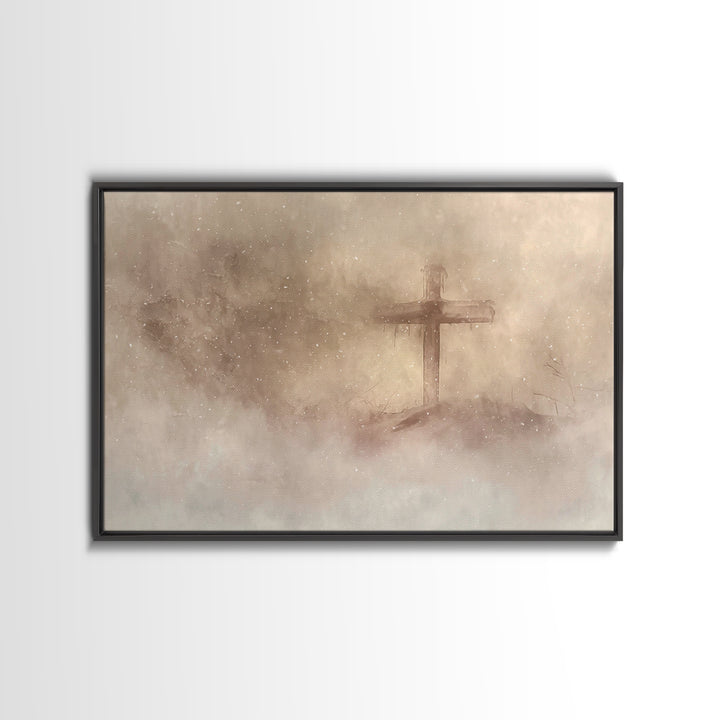 Silent Cross Snow – Framed Canvas Print – Christian Art Canvas – Christian Wall Art – Christian Christmas Art – Christian Gift Ideas – Subt