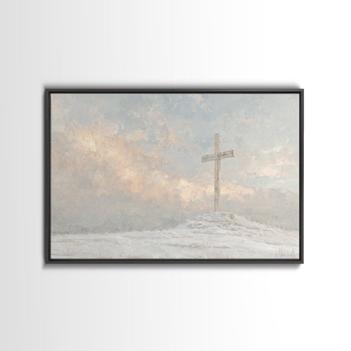 Winter Cross Hope – Framed Canvas Print – Christian Wall Art – Christian Art Canvas – Christian Christmas Art – Christian Gift Ideas – Subt
