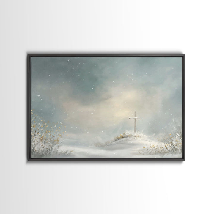 Peaceful Winter Hill | Framed Canvas Print | Christian Wall Art | Christian Art Canvas | Subtle Christian Art | Christian Gift Ideas | Chri