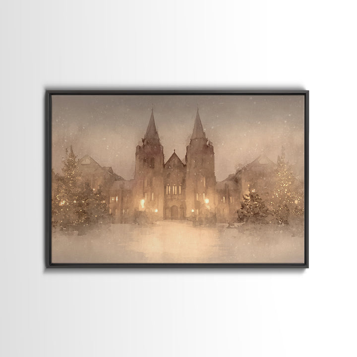 Cathedral Christmas Glow | Framed Canvas Print | Christmas Wall Art | Christian Christmas Art | Christian Art Canvas | Framed Christmas Art