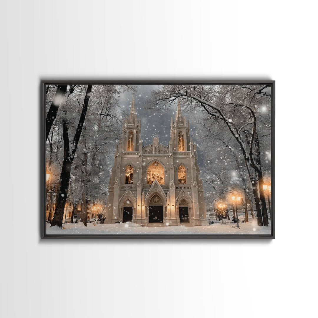 Winter Chapel Brilliance, Framed Canvas Print, Christian Christmas Art, Christmas Wall Art, Christian Art Canvas, Framed Christmas Art, Chr