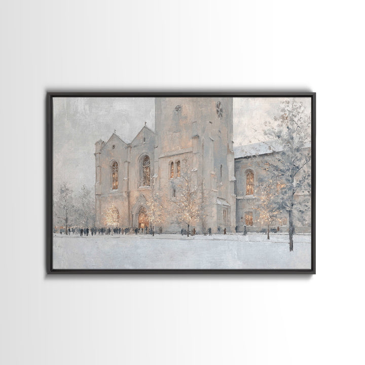 Evening Mass Arrival – Framed Canvas Print – Christmas Wall Art – Christian Art Canvas – Christian Christmas Art – Framed Christmas Art – C