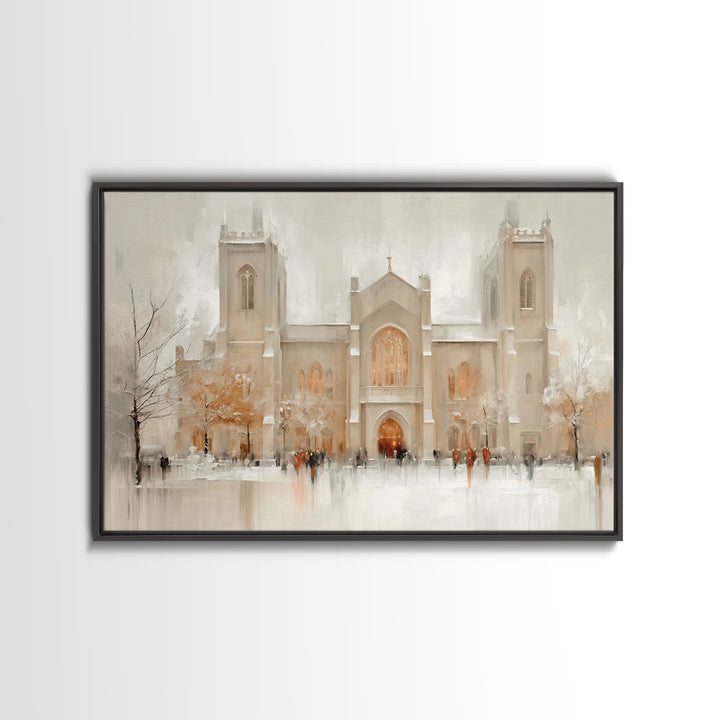 Snowlit Cathedral Eve – Framed Canvas Print – Christmas Wall Art – Christian Christmas Art – Christian Art Canvas – Framed Christmas Art –