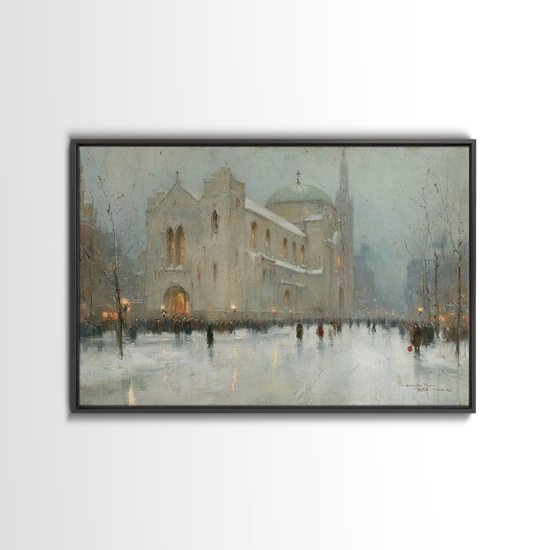 City Church Glow | Framed Canvas Print | Christmas Art Prints | Christian Christmas Art | Christian Art Canvas | Christmas Wall Art | Frame