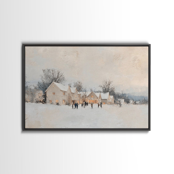 Snowy Village Cheer – Framed Canvas Print – Christian Christmas Art – Christmas Wall Art – Christmas Art Prints – Framed Christmas Art – Ch