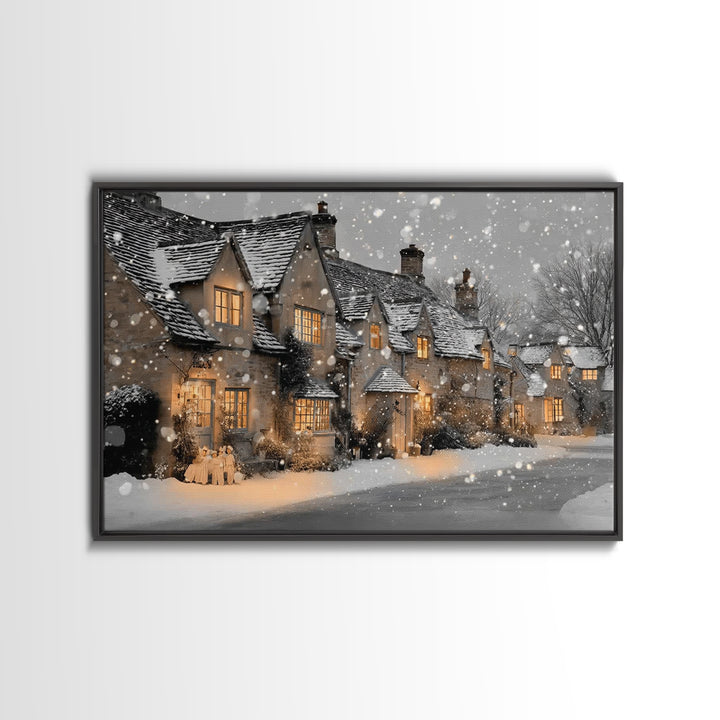 Christmas Cottage Glow | Framed Canvas Print | Framed Christmas Art | Christmas Wall Art | Christian Christmas Art | Christmas Art Prints |
