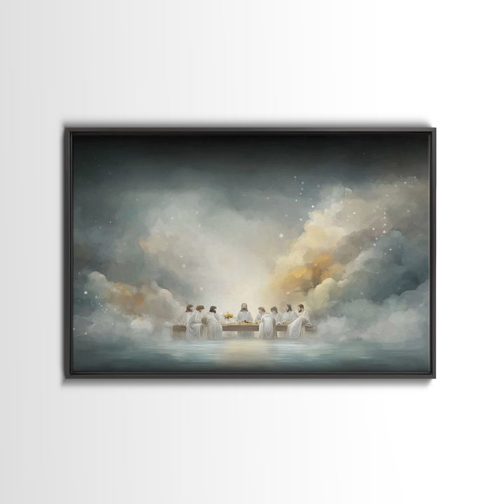 Midnight Chapel Supper, Framed Canvas Print, Christian Wall Art, Vintage Christian Art, Jesus Painting, Christian Art Canvas, Christian Chr