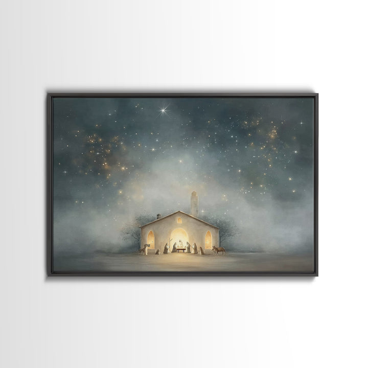 Nativity Under Heaven, Framed Canvas Print, Christian Wall Art, Christmas Art, Christian Art Canvas, Christian Christmas Art, Jesus Christm
