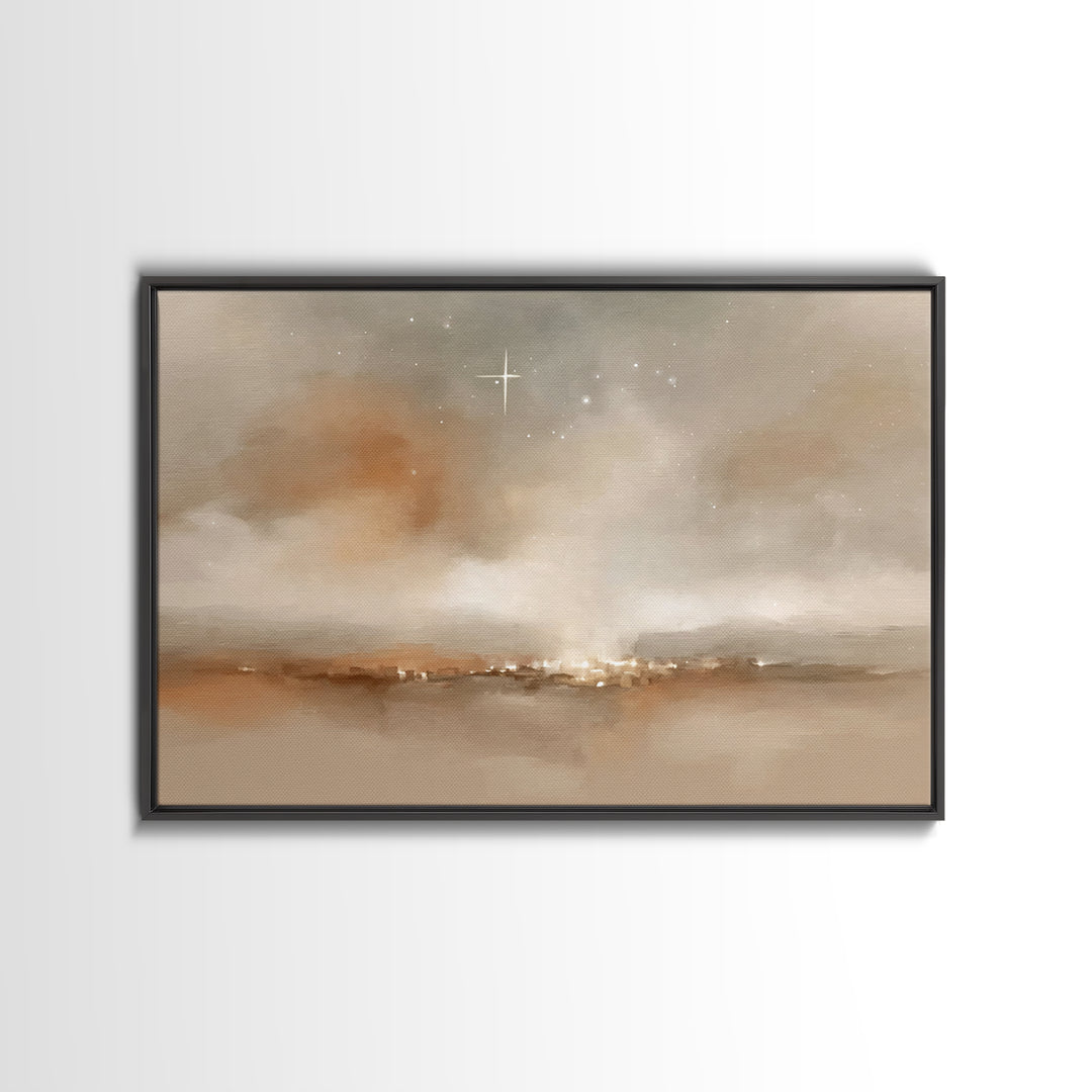 Silent Bethlehem Glow – Framed Canvas Print – Christmas Art – Christian Wall Art – Christian Christmas Art – Christian Art Canvas – Christm