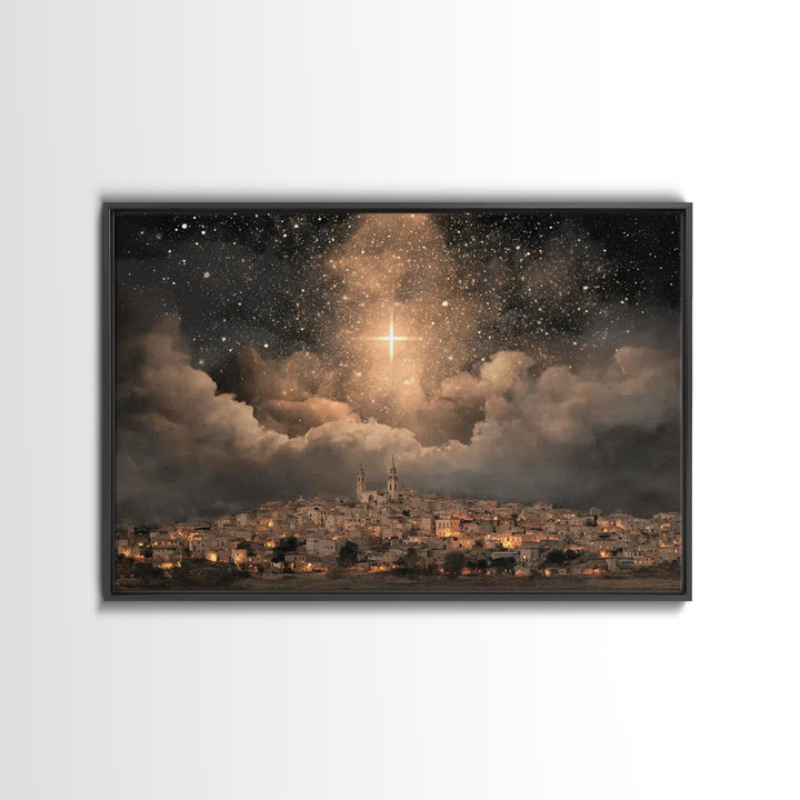 Star Over The City, Framed Canvas Print, Christian Wall Art, Christmas Art, Christian Art Canvas, Christian Christmas Art, Christian Gift I