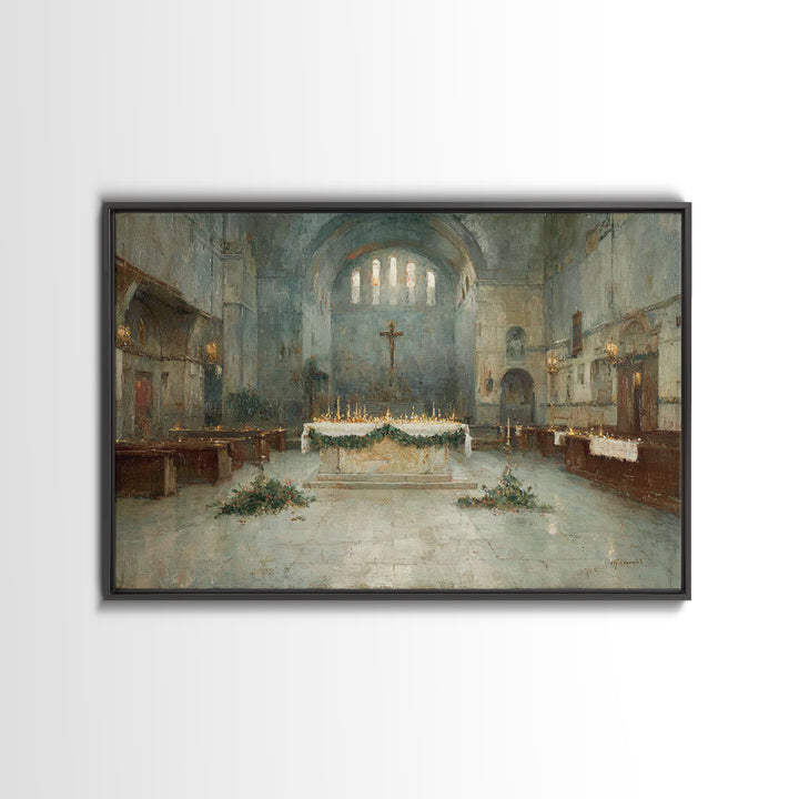 Holy Night Chapel | Framed Canvas Print | Christian Art Work | Modern Christian Art | Christmas Wall Art | Christian Christmas Art | Christ