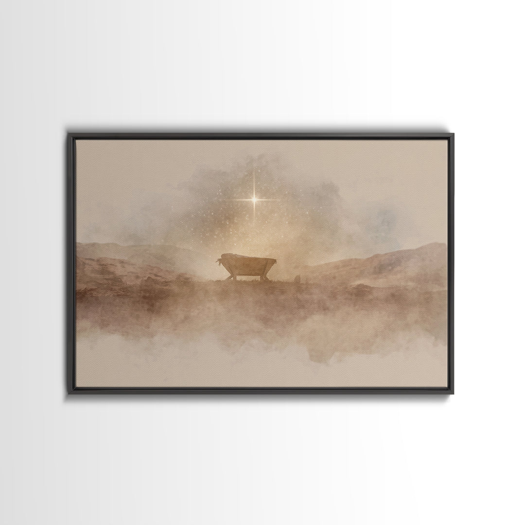 Desert Cradle Light | Framed Canvas Print | Christian Wall Art | Christian Art Canvas | Christmas Art | Christian Christmas Art | Christmas