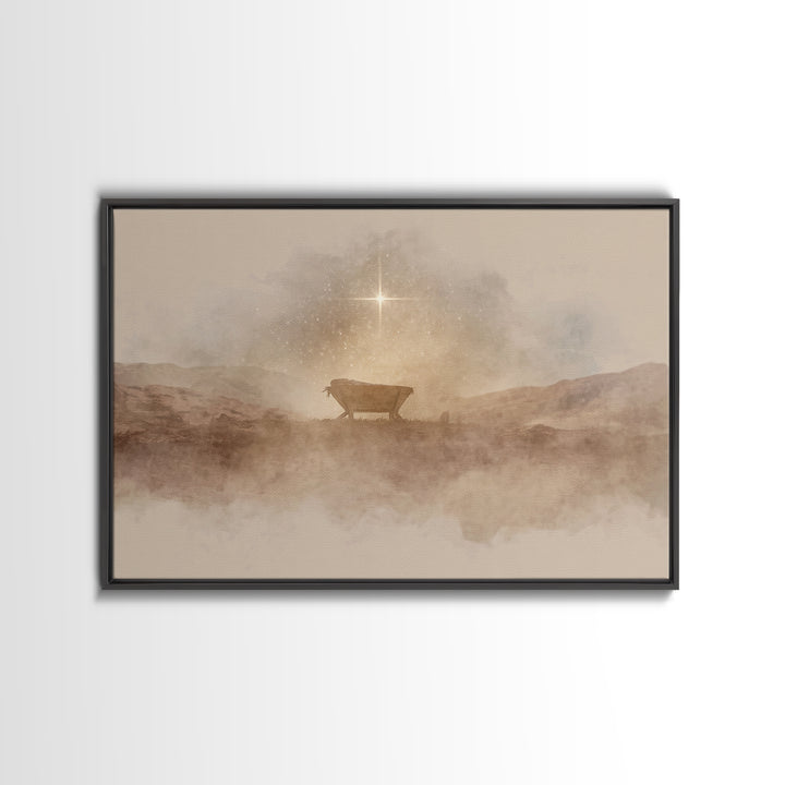 Desert Cradle Light | Framed Canvas Print | Christian Wall Art | Christian Art Canvas | Christmas Art | Christian Christmas Art | Christmas