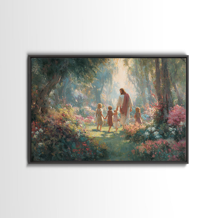 Radiant Garden Grace – Framed Canvas Print – Christian Art Canvas – Jesus Painting – Christian Decorations – Modern Christian Art – Christi