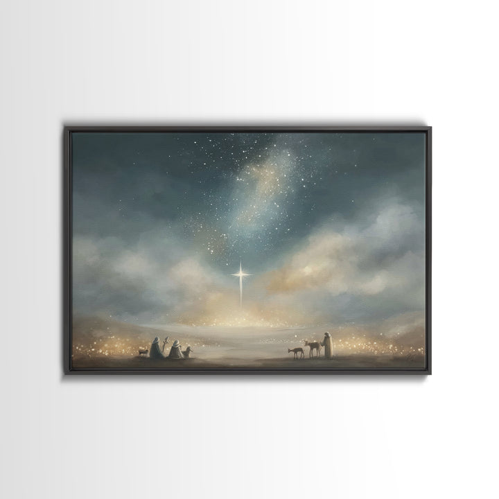 Bethlehem Star Glow, Framed Canvas Print, Christmas Wall Art, Christian Christmas Art, Christian Art Canvas, Moody Christmas Art, Christian