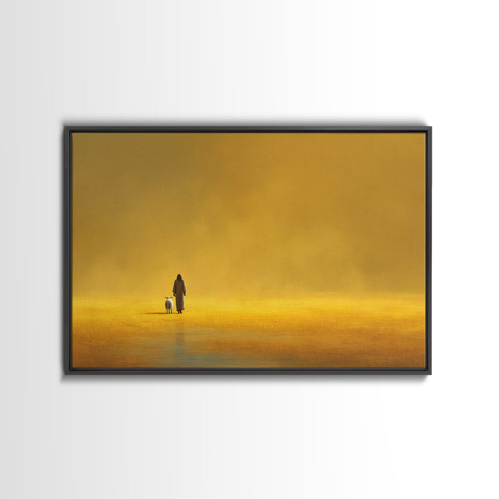 Golden Field Grace | Framed Canvas Print | Minimalist Christian Art | Christian Art Canvas | Jesus Painting Canvas | Christian Decor For Ho