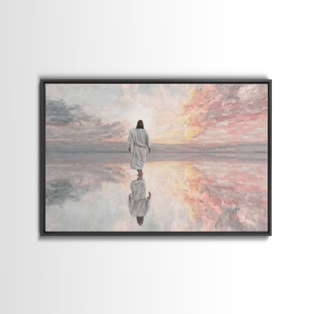 Heavenly Shore Walk - Framed Canvas Print - Christian Art Canvas - Christian Wall Art - Jesus Painting - Christian Gift Ideas - Modern Chri