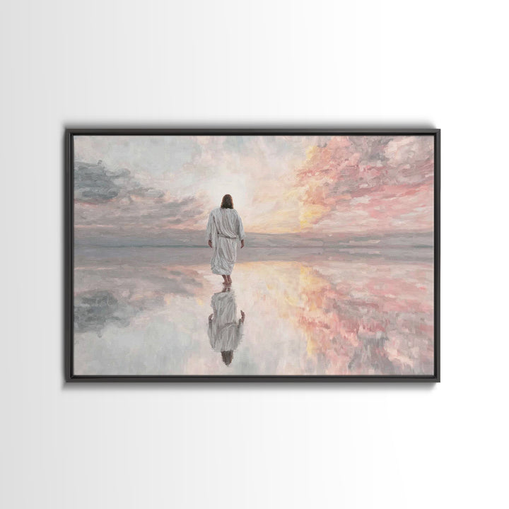 Heavenly Shore Walk - Framed Canvas Print - Christian Art Canvas - Christian Wall Art - Jesus Painting - Christian Gift Ideas - Modern Chri