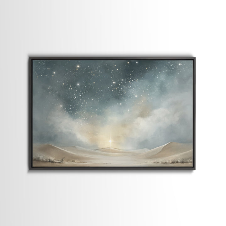 Holy Desert Light, Framed Canvas Print, Christian Art Print, Christian Christmas Art, Christian Wall Art, Jesus Painting, Christmas Decor,