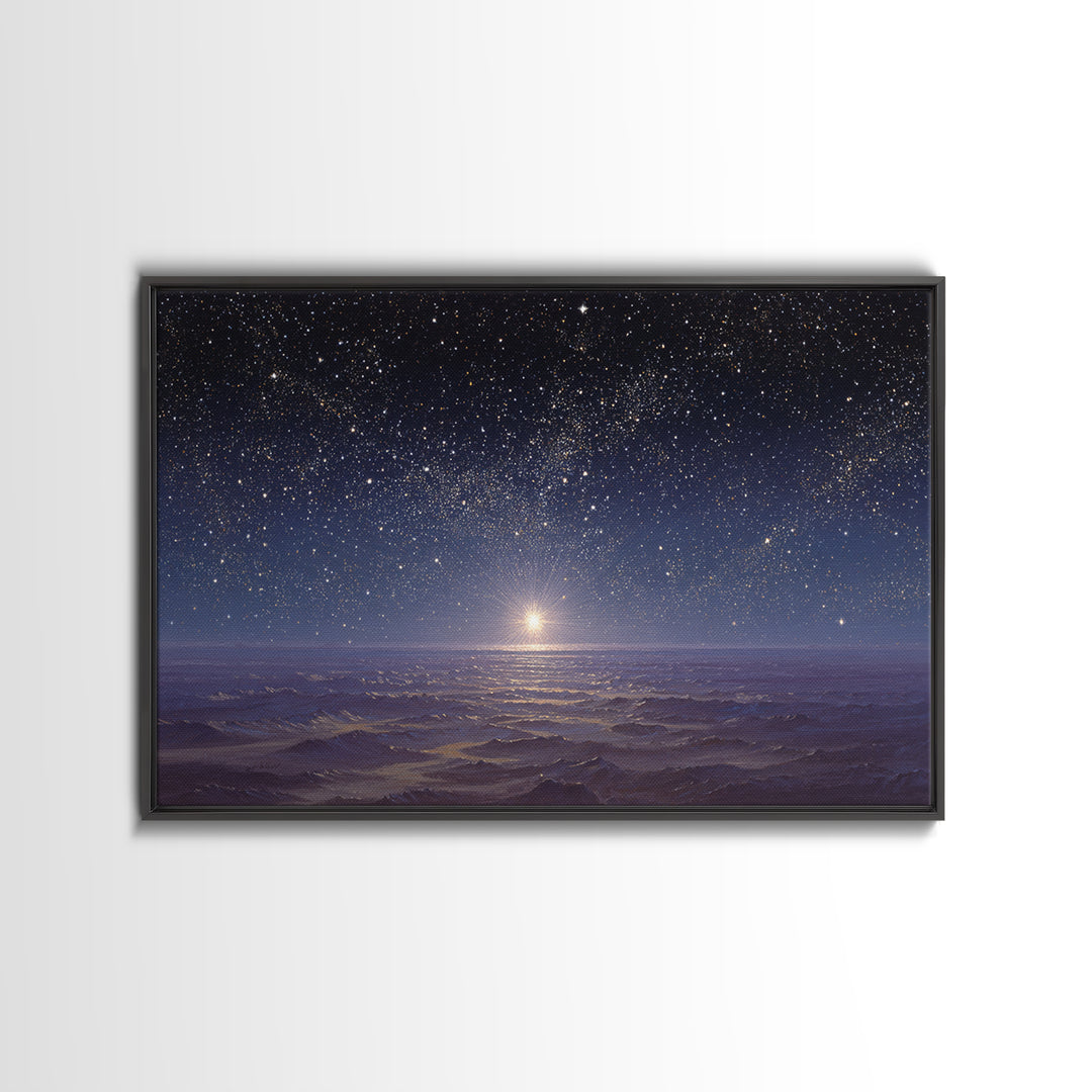 Heavenly Night Glow, Framed Canvas Print, Christian Wall Art, Christmas Canvas Wall Art, Christian Art Painting, Christmas Art Work, Christ