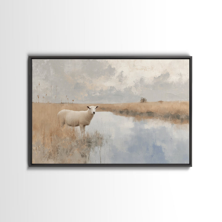 Quiet Shepherd Lamb - Framed Canvas Print - Christian Wall Art - Christian Art Canvas - Christian Painting - Subtle Christian Art