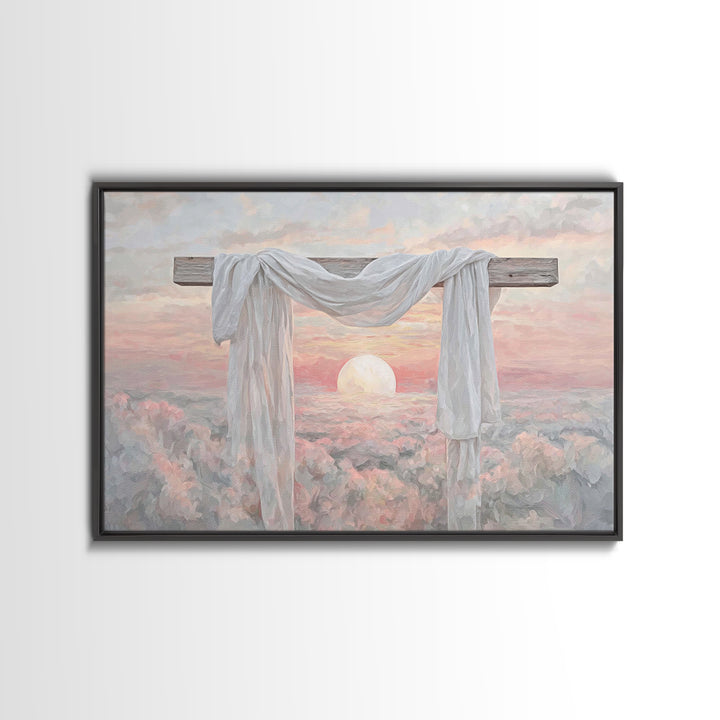 Risen Dawn Cross - Framed Canvas Print - Christian Art Canvas - Christian Wall Art - Christian Christmas Art - Christian Painting