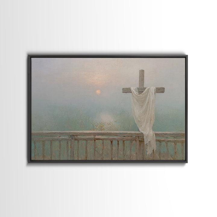 Hopeful Crosslight - Framed Canvas Print - Christian Art Canvas - Minimalist Christian Art - Christian Painting - Christian Wall Art