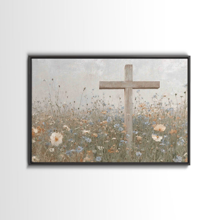 Spring Cross Mercy, Framed Canvas Print, Christian Art Canvas, Christian Painting, Subtle Christian Art, Christian Wall Art