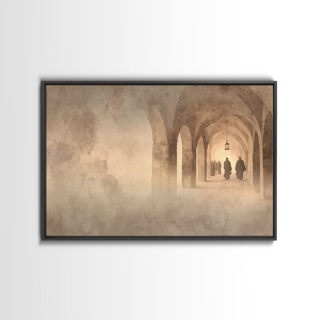 Monastery Path | Framed Canvas Print | Christmas Art | Christian Art Canvas | Christian Wall Art | Christian Painting | Christian Decor